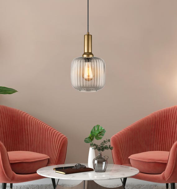 Clear Ribbed Glass Modern Pendant lighting, Custom Ribbed Clear Glass Pendant Lighting, Multi Lighting for Stairwell Long Chandelier