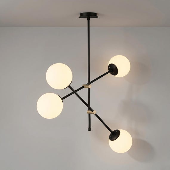 Modern 4 Light Globe Chandelier, Custom Sputnik Pendant Light, Mid Century Ceiling Lamp