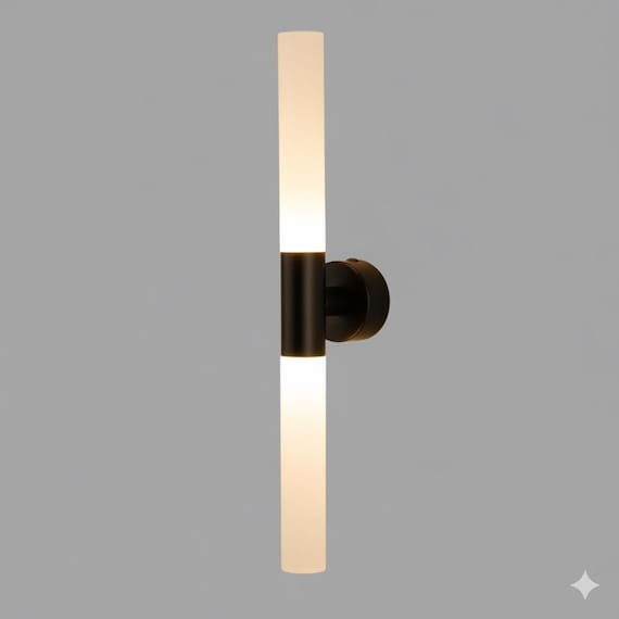 Modern Double-Sided LED Wall Sconce, Matte Black Metal, Frosted Acrylic, Up-Down Light
