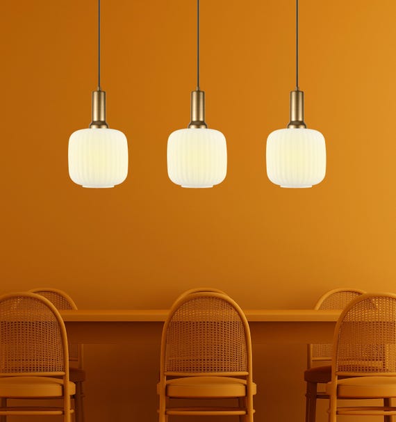 White Ribbed Glass Modern Pendant lighting, Custom Ribbed Glass Pendant Lighting, Multi Lighting for Stairwell Long Chandelier