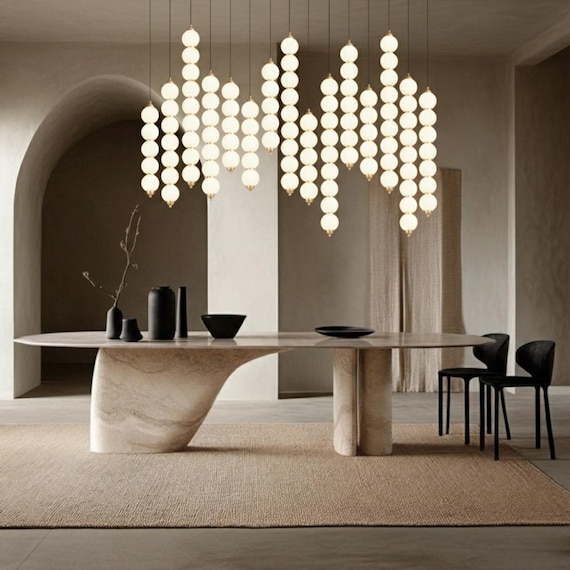 Abacus Linear Globe Chandelier – Custom Dining Table & High Ceiling Lighting – Modern Kitchen Island Pendant Lighting