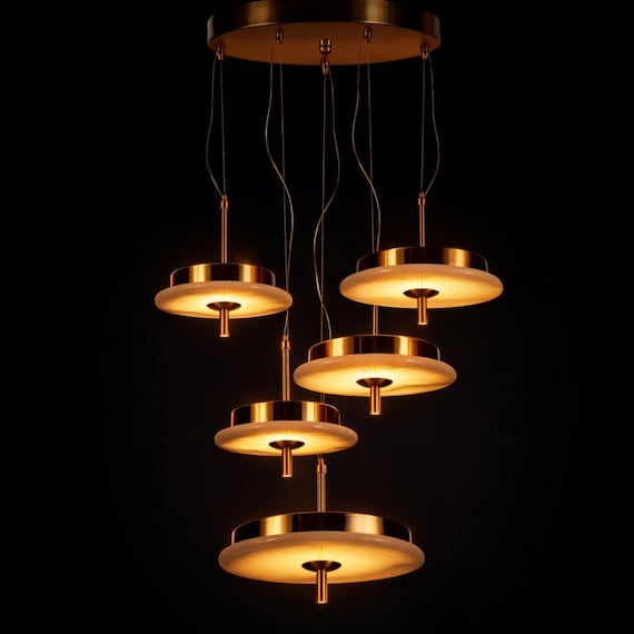 Alabaster Marble LED Pendant Light: Custom Brass Kitchen Island Chandelier