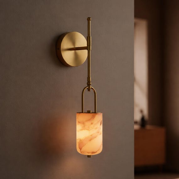 Alabaster Marble Wall Sconce – Brushed Brass Integrated LED Wall Light