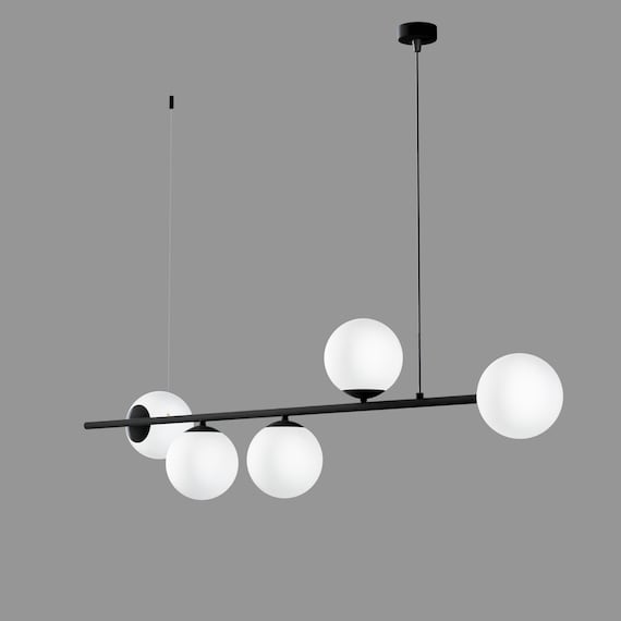 Minimalist Linear Pendant Light, Modern Creative Cluster Pendant Light Wrought Iron Indoor Hanging Light with White Glass Shade