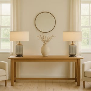 Gerippte Rauchglas Tischlampe mit Cremeschirm für Wohnzimmer - Moderne Nachttischleuchte - Gerippte Glas Nachttischlampe, Geschenk für Zuhause