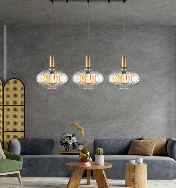 Clear Ribbed Modern Glass Pendant Light, Custom Ribbed Glass Pendant Lighting, Elegant Multi Lighting for Stairwell Long Chandelier