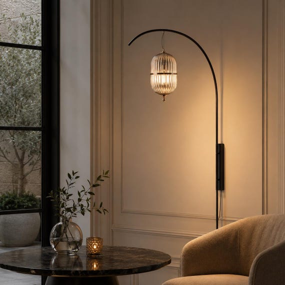 XL Smoked Gray Glass Wall Sconce Light: Black-Brass Oversized Wall Lamp