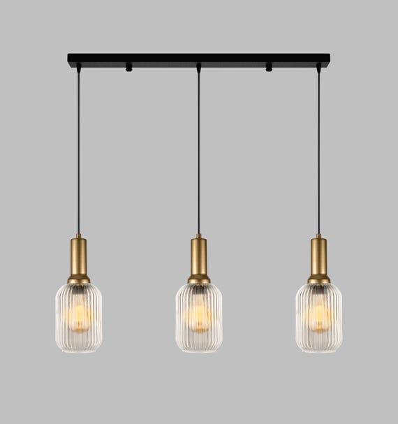 Clear Ribbed Glass Pendant Light: Modern Multi-Light Chandelier
