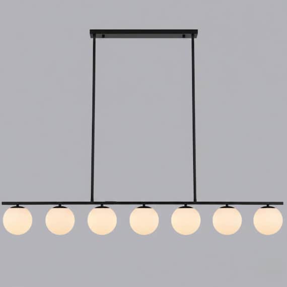 Modern Globe Glass Linear Chandelier: Kitchen Island Dining Room XL Lighting, Adjustable Height
