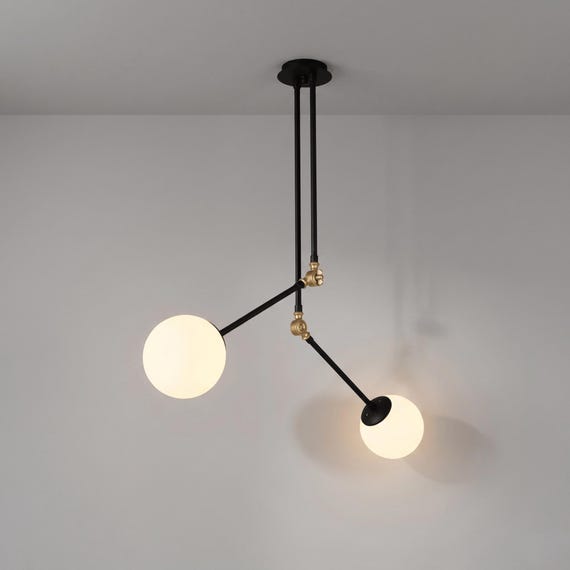Modern Adjustable Sputnik Chandelier, 2 Light Globe Pendant, Articulating Arms Ceiling Light, Mid Century Lamp