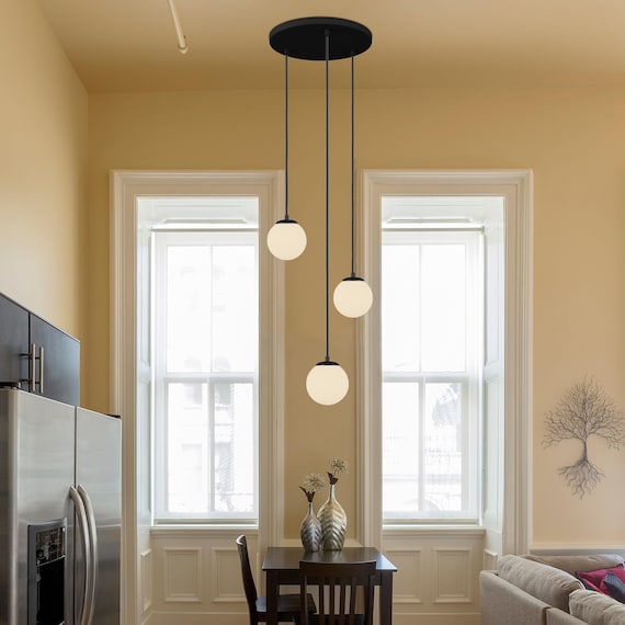 Custom Globe Glass Pendant Light, Modern Creative Cluster Pendant Light Wrought Iron Indoor Hanging Light with White Glass Shade