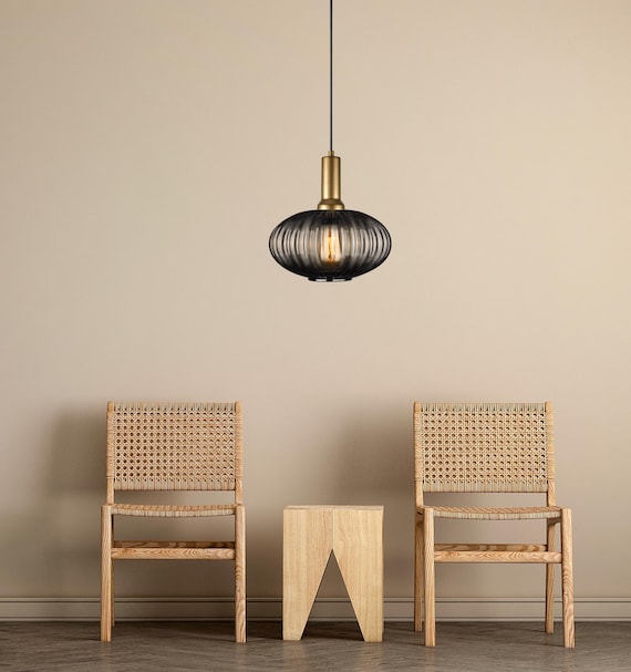 Smoke Gray Modern Glass Pendant Light, Custom Ribbed Glass Pendant Lighting, Multi Lighting for Stairwell Long Chandelier, Elegant Light