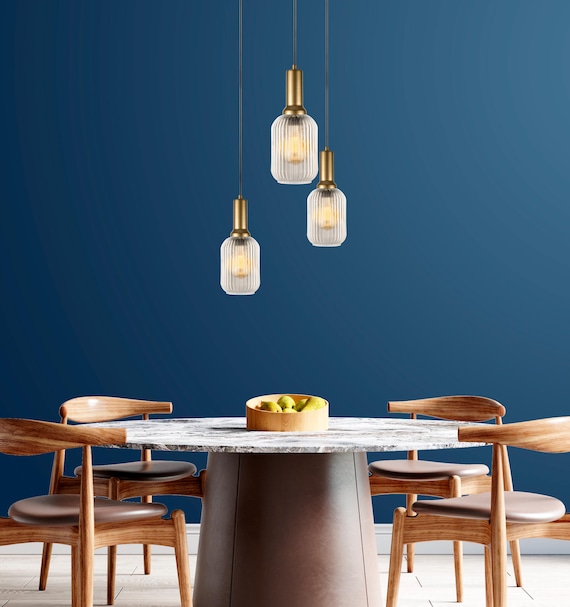 Clear Ribbed Glass Modern Pendant Lighting, Custom Glass Pendant Lighting, Elegant Multi Lighting for Stairwell Long Chandelier
