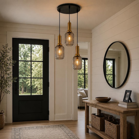 Smoke Gray Ribbed Glass Pendant Light: Modern Cylinder Chandelier