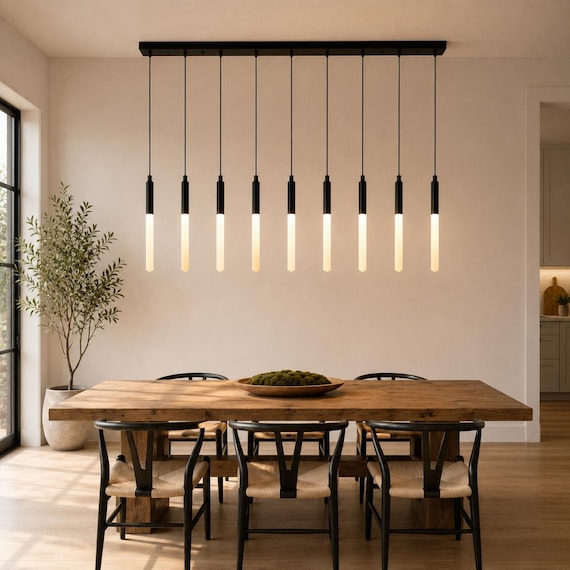 Custom Linear Chandelier Light : LED Tube Multi Light Pendant - Modern Kitchen Island Fixture