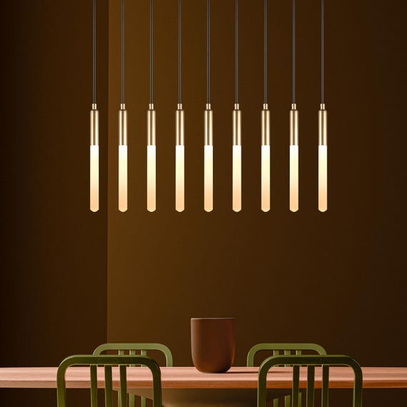 Linear LED Tube Modern Multi Pendant Light for Kitchen Island, Dining Table Chandelier, Slim Tube Pendant Light, Custom made Pendant Light