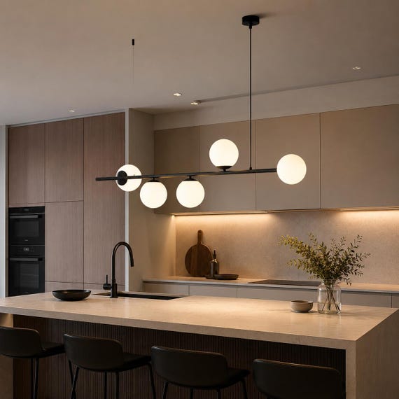 Minimalist Linear Pendant Light: Modern White Glass Hanging Lamp