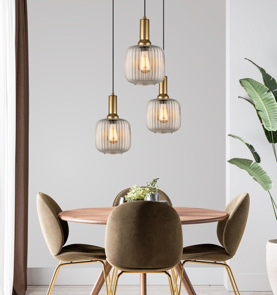 Clear Ribbed Glass Modern Pendant lighting, Custom Ribbed Glass Pendant Lighting, Multi Lighting for Stairwell Long Chandelier