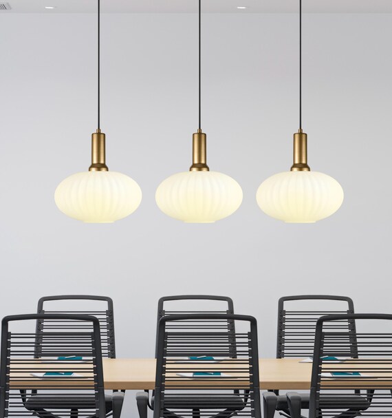 Opal White Modern Glass Pendant Light, Custom Ribbed Glass Pendant Lighting, Elegant Multi Lighting for Stairwell Long Chandelier