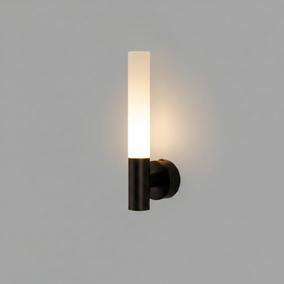 Modern Black Matte Metal Wall Sconce Light, Frosted Acrylic LED Light (Handmade)