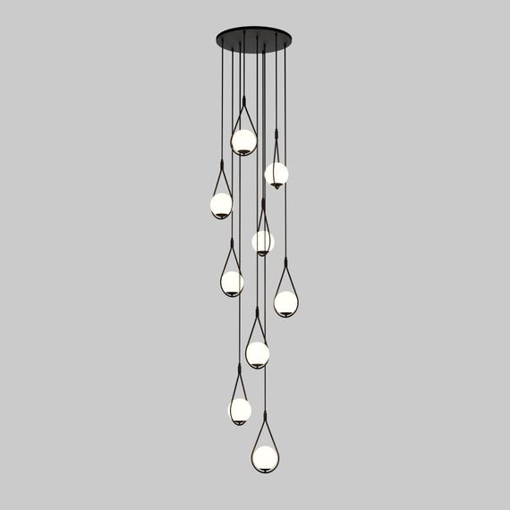 Modern Pendant Light for Staircase, Custom made Pendant Light Stairwell, Nordic Style Decor, Ellipse Shape with Globe Glass, Smoke Gray