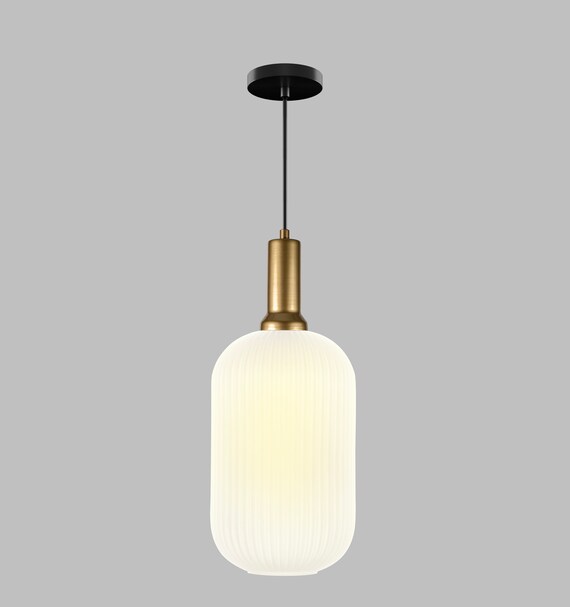 Ribbed Glass Pendant Light: Custom Height, Smoky Amber Clear Options