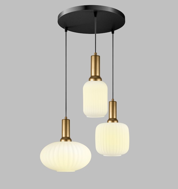 Milk Glass Multi Pendant Light: Mid-Century Modern Staircase Lighting