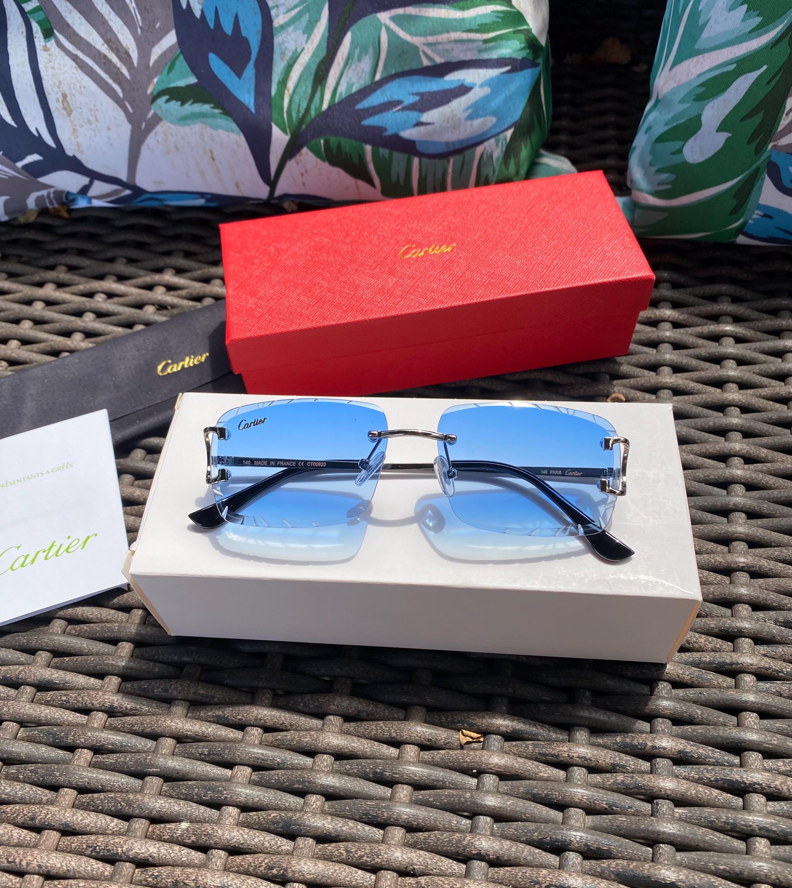 Cartier C Frame Blue Lens Sunglasses Rimless Vintage Etsy UK