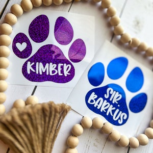 Dog Paw Print Pet Name, Pet Name Decal, Personalized Dog Decal, Dog Food Bowl Label, Custom Dog Name, , Paw Print Decal, Paw Print Sticker
