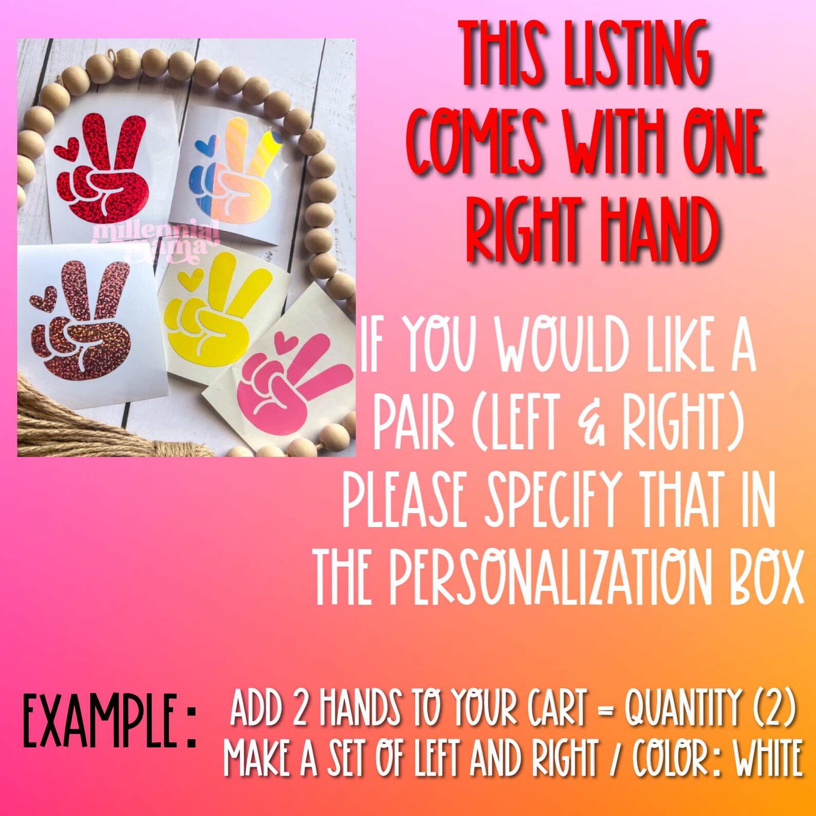 Hand Wave Decal, Peace Sign Decal, Holographic Wave Decal, Wave Decal ...