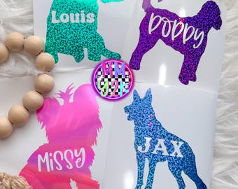 Custom Dog Silhouette Decal, Dog Silhouette Sticker, Pet Silhouette Sticker, Personalized Dog Name Decal, Pet Name Decal, Custom Dog Decal