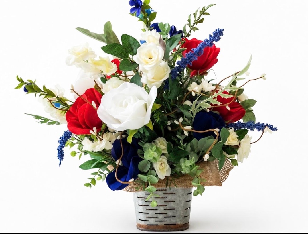 Patriotic Floral Arrangement, Fourth 4th July Red White Blue ...