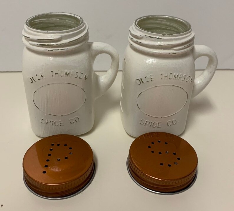 White Mason Jar Salt And Pepper Shakers Rustic White Salt Etsy
