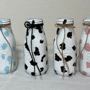 Rustic Milk Bottle Cow Print Vase Country Tiered Tray Farm Home Decor Farmhouse Table Decoration Rustic Gift for Hostess Baby Shower Decor