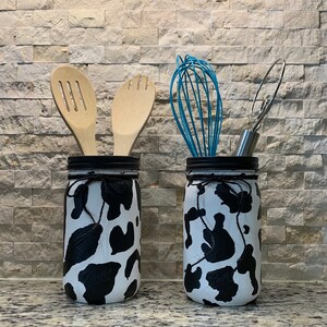 Cow Print Mason Jar Kitchen Set, Country Black and White Container Jar ...