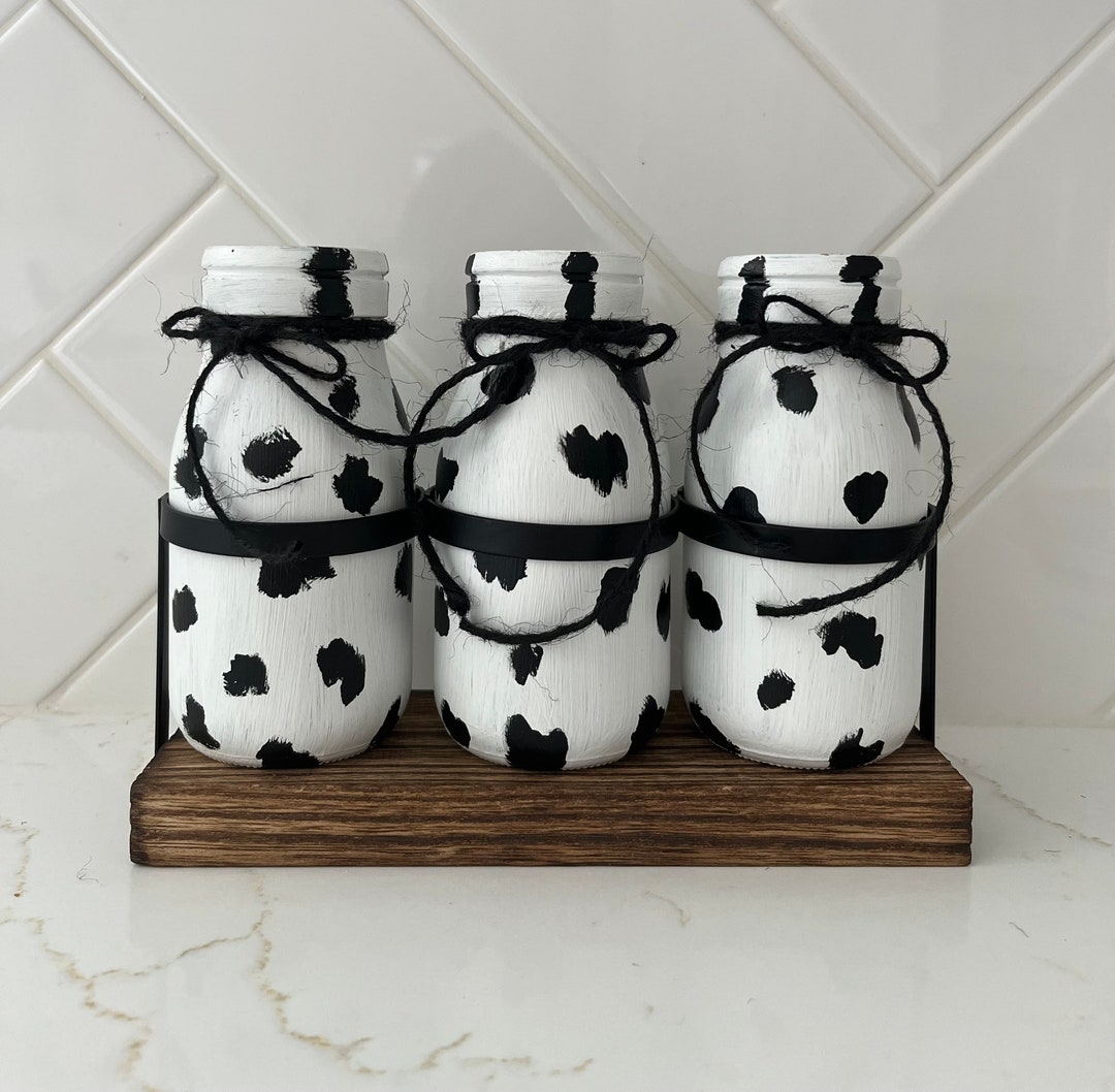 Farmhouse Milk Bottles, Rustic Cow Print Decor, Country Baby Shower