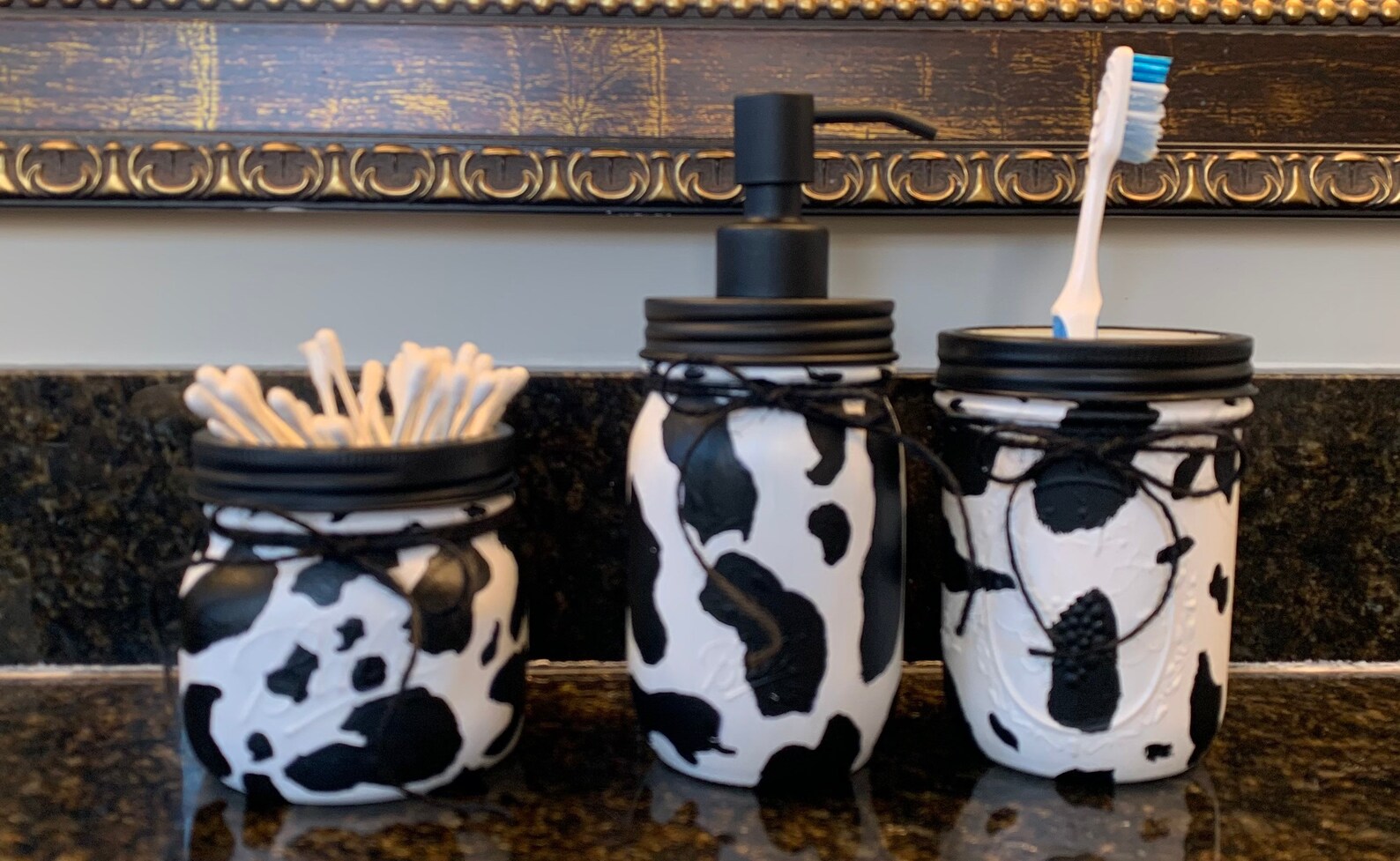 Cow Mason Jar Bathroom Set Rustic Bathroom Accessories Cow Etsy