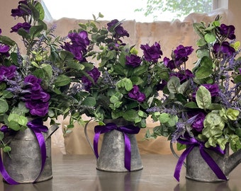 Rustic Purple Rose and Lavender Floral Arrangement, Country Wedding Centerpiece, Farmhouse Red, White Decoration, Yellow, Pink Kitchen Decor