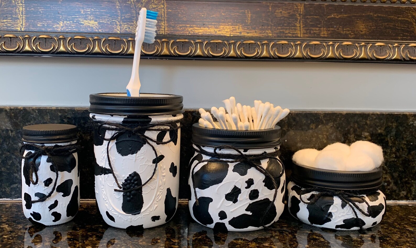 Cow Mason Jar Bathroom Set Rustic Bathroom Accessories Cow Etsy