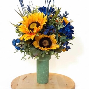 Sunflower Navy Cemetery Floral Decoration, Blue Daisy Mausoleum Drop In, Memorial Insert Bouquet, Gravesite Arrangement