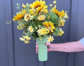 Yellow Sunflower Cemetery Flower, Memorial Grave Vase Refill, Summer Headstone Decoration, Funeral Bouquet, Sympathy Arrangement