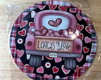 Valentine Wreath Sign, Pink Pickup Swag Mesh Insert, Deco Mesh Heart Metal Round Sign, Attachment