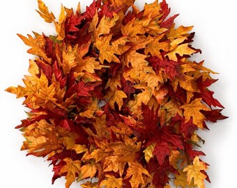 Fall Red Yellow Maple Leaf Wreath, Autumn Harvest Front Door Decor, Rustic Gold Orange Thanksgiving Decoration