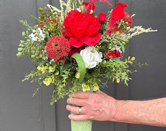 Red Rose Cardinal Cemetery Vase Refill, Peony Mausoleum Memorial Flower Drop In, White Grave Urn Insert, Funeral Floral Bouquet Grave Vase