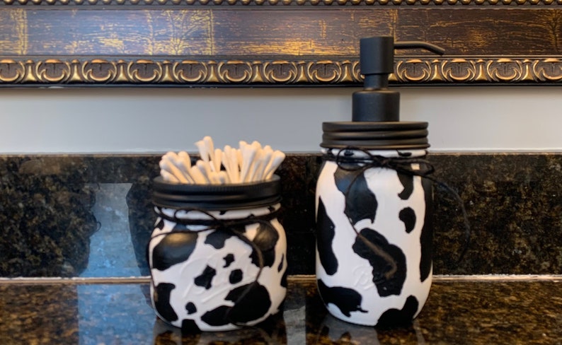 Cow Mason Jar Bathroom Set Rustic Country Bathroom - Etsy