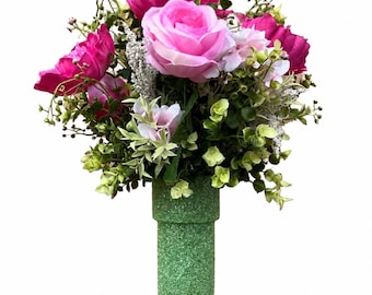 Cemetery Floral Arrangement, Summer Pink Gravesite Flower Foam Insert, Mausoleum Urn Refill, Grave Vase Outdoor Flower, Sympathy Decoration