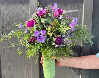Purple Rose Cemetery Flower, Lavender Vase Insert, Memorial Gravesite Drop In, Grave Funeral Floral Refill, Mausoleum Bouquet, Grave Vase