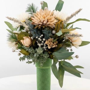 Winter Cemetery Vase Insert, Fall Beige Mum Rose Floral Arrangement, Christmas Grave Decor, Mausoleum Flower Refill, Gravestone Decoration