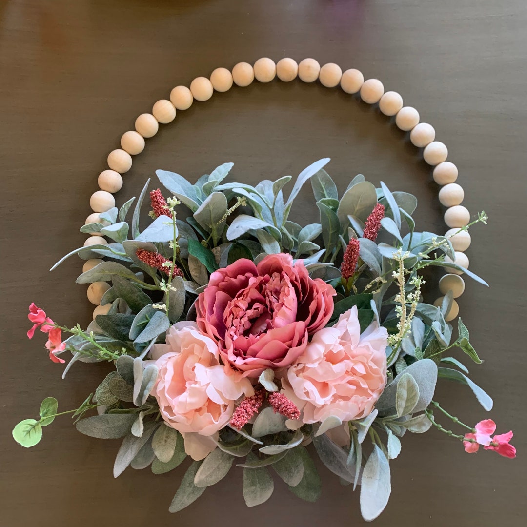 Peony Hoop Wreath for Front Door Pink Beaded Hoop Wreath Etsy
