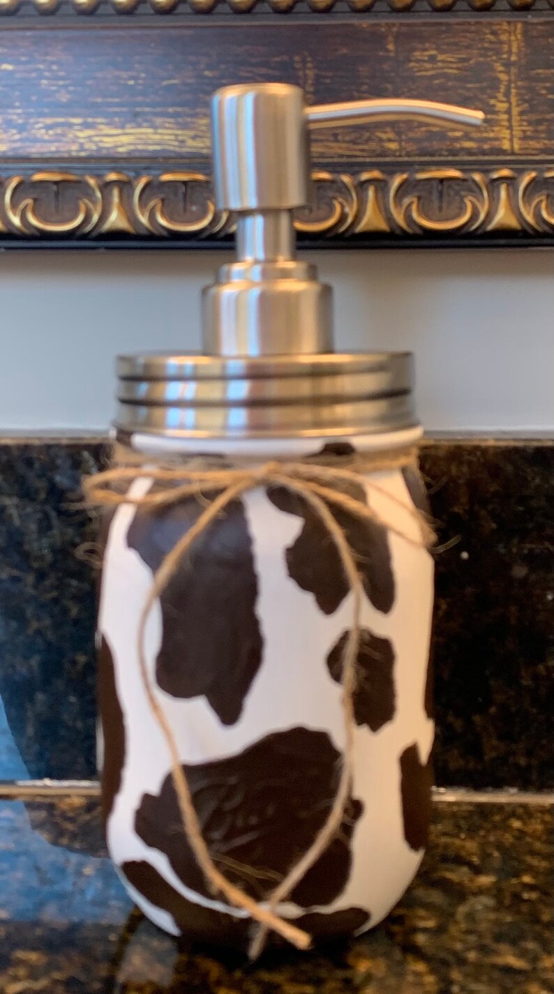 Cow Mason Jar Bathroom Set Rustic Bathroom Accessories Cow Etsy